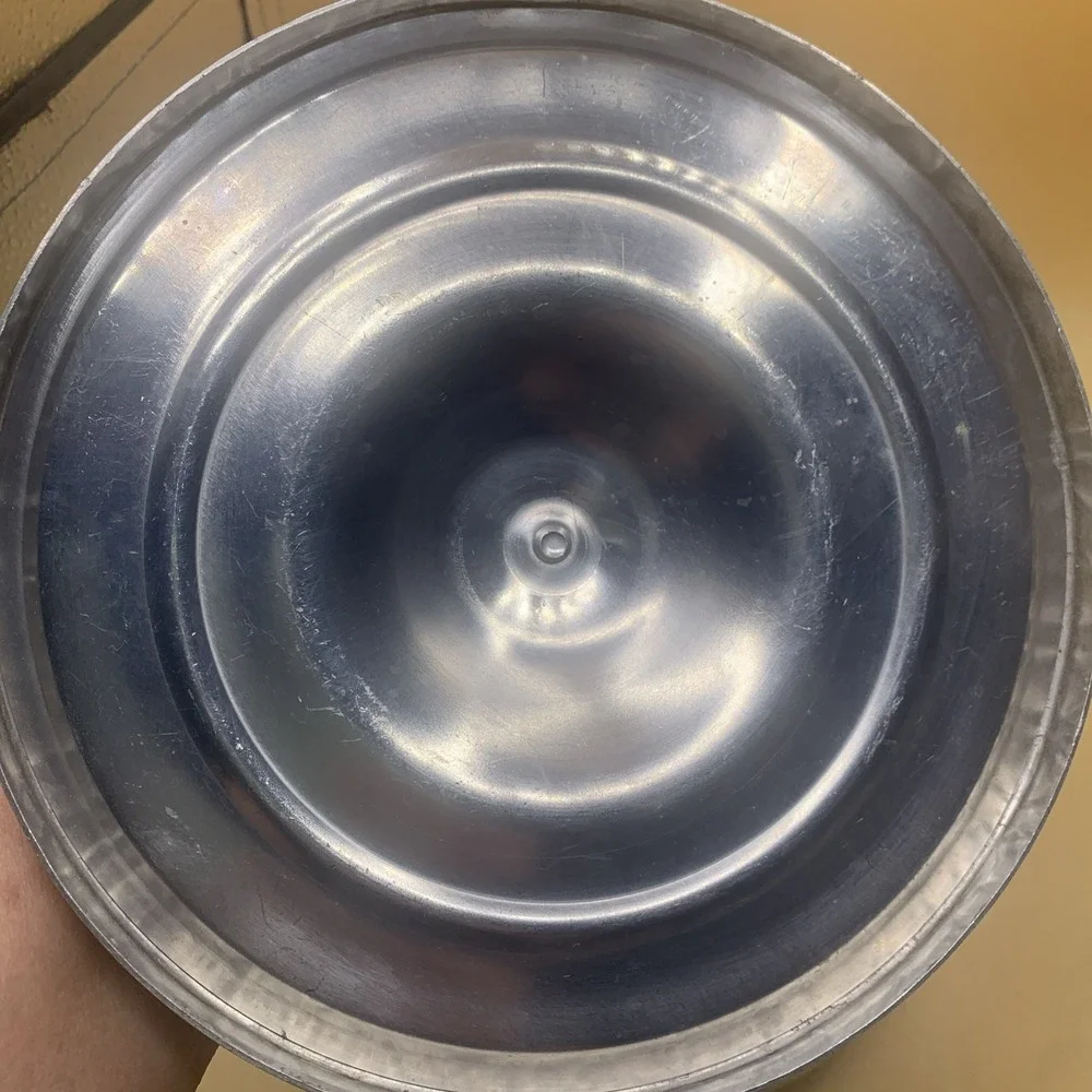 Vintage Hammered Aluminum Silver MCM Tulips Floral Double Walled Ice Bucket
